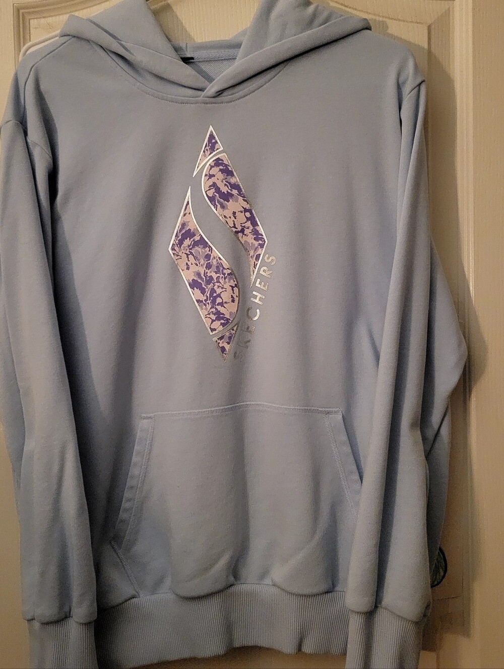 Light Blue Pullover Hoodie with Floral Logo